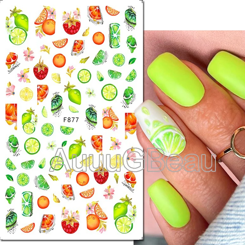 3d Nail Art adesivi cursori adesivi frutta estiva limoni foglie tropicali fiori decalcomanie decorazione per Manicure suggerimenti bellezza