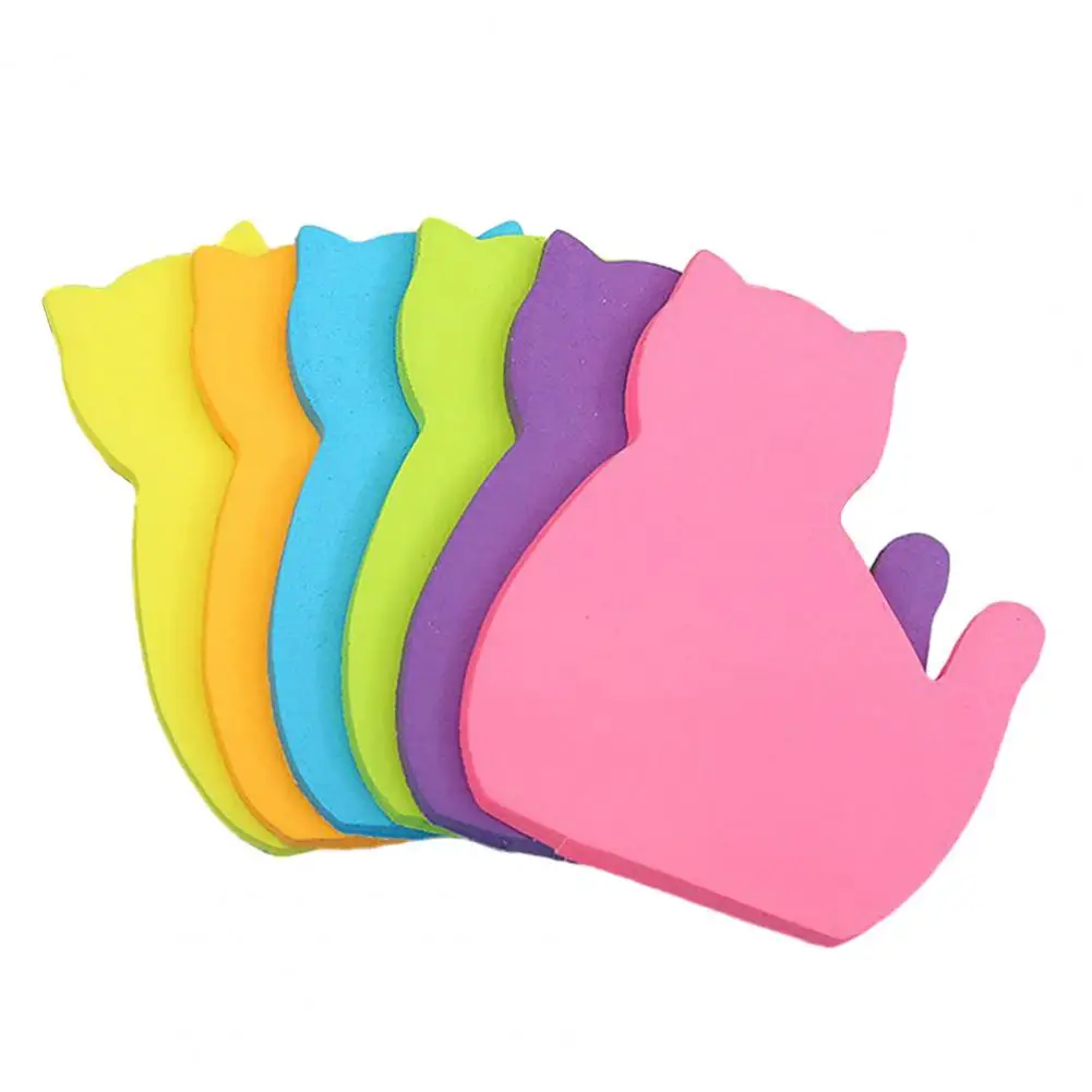 Sticky Note Pads 6pcs Adorable Cat-shaped Sticky Notes with Strong Self-adhesive Stickiness Bright Colors for Notebook Markers