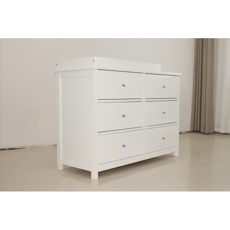 White Baby Storage Cabinet 6 Drawers Nursery Organizer Furniture Custom Size Modern Kids Room Dresser for Clothes Toys