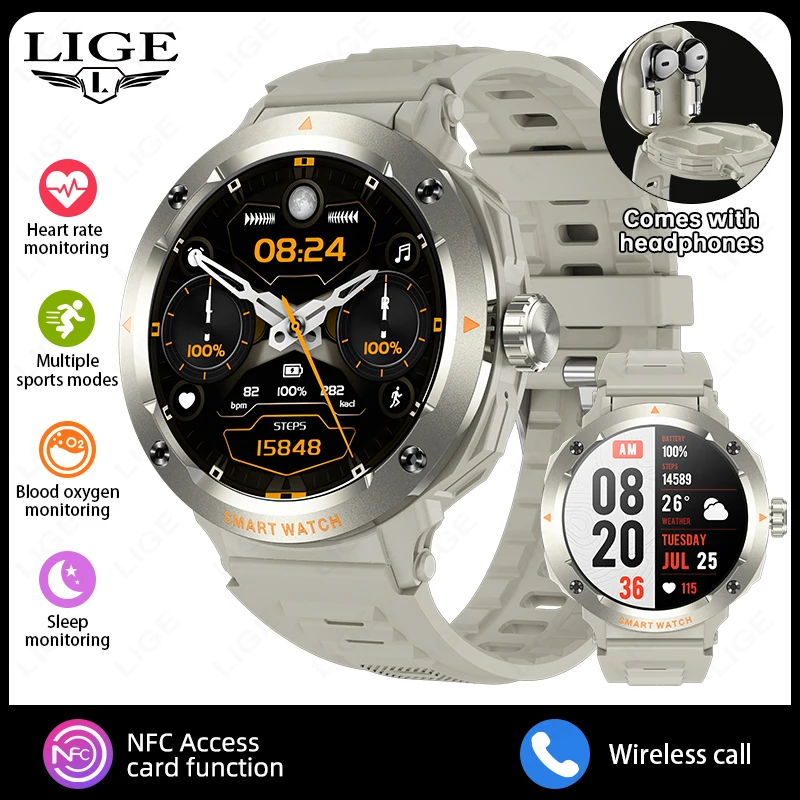 NFC Smart Watch with Wireless Earphone, Bluetooth Call
