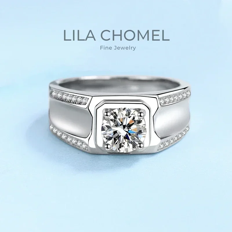 

Wedding Platinum PT950 Men Rings VVS1 D Color 1CT Moissanite Diamond Boyfriend Birthday Gift Male Valentine's Day Fine Jewelry