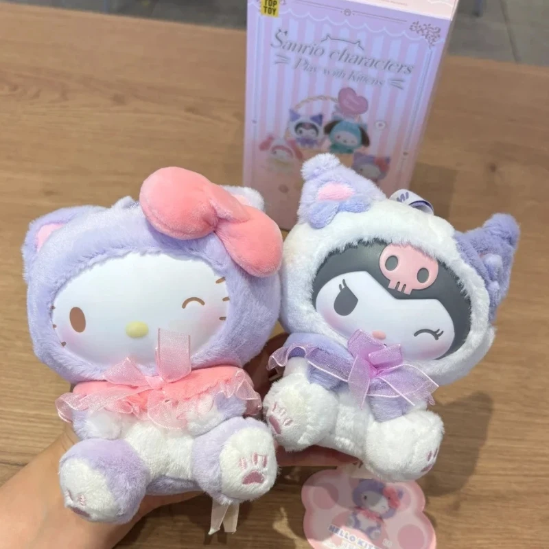 TOP TOY Sanrio Family Cute Cat Series Plush Keychain Blind Box Kawaii Stuffed Doll Desktop Ornament For Fans view 5