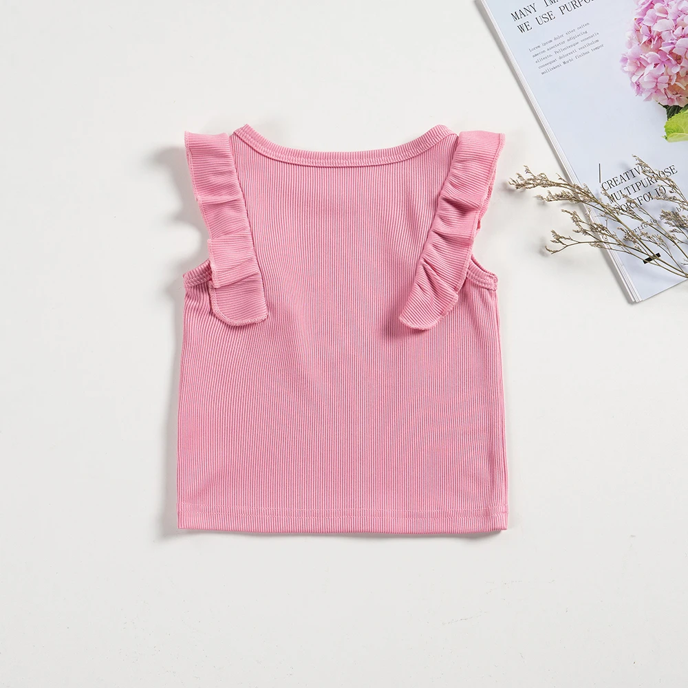 Baby Girl Summer T-shirt 3-piece Solid Color Knitted Breathable Small Flying Sleeves for Casual Fashion, Daily Wear or Home Wear