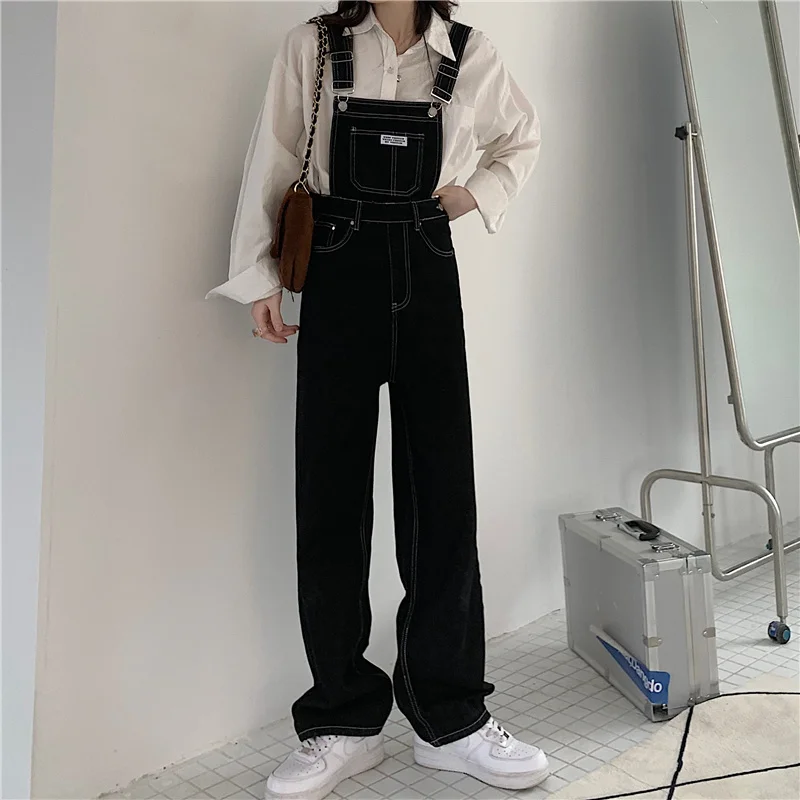 plus Size Denim Overalls Women's Autumn Winter New Style Layered Wear Loose Slimming Wide Leg Straight Long Pants