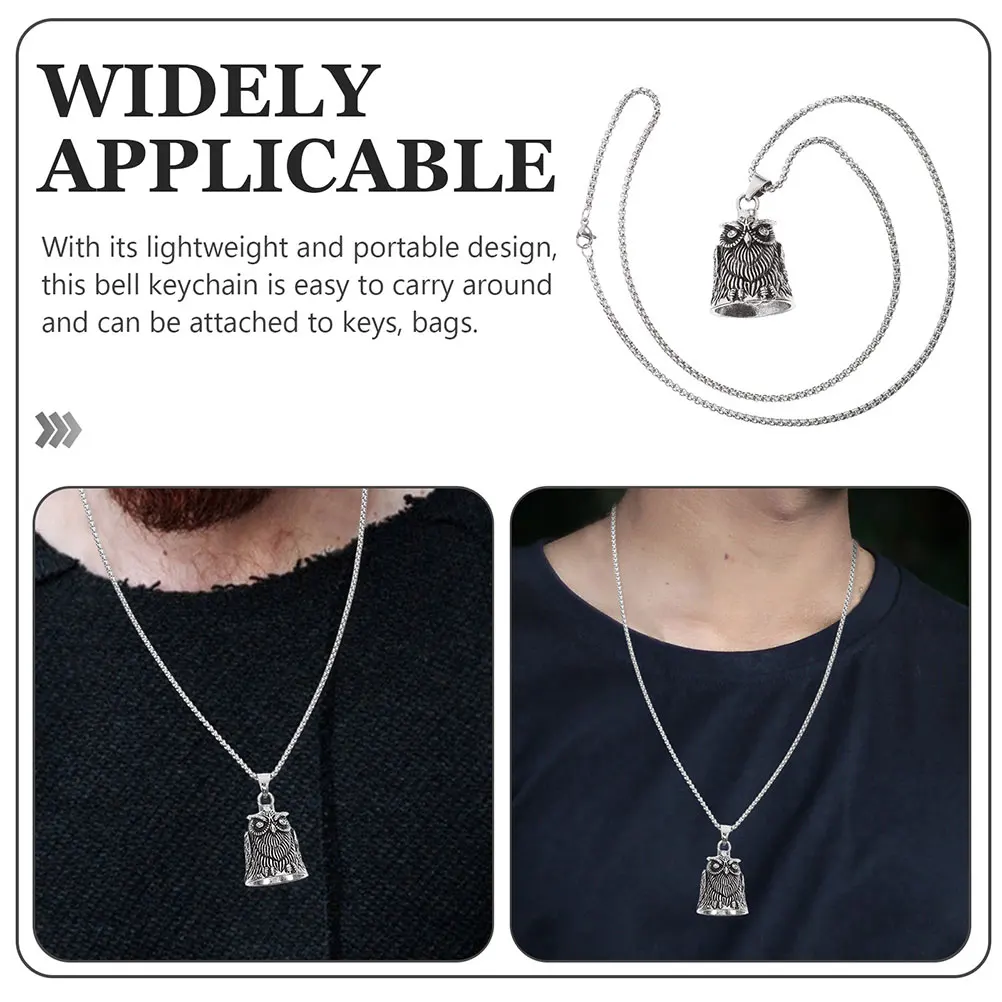 

2pcs Vintage Owl Bell Keychain Stainless Steel Good Luck Charm Biker Motorcycle Guardian Bell Pendant Necklace Chain