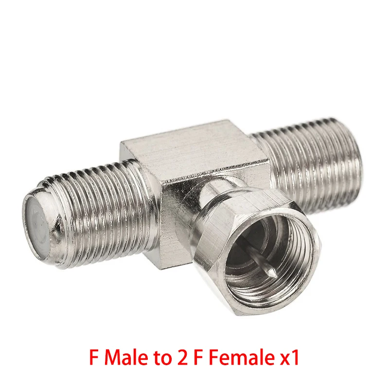 1Piece F Male Female Plug to 2 F female RF Coaxial Adapter TV Cable Connector 3 way T Type Splitter for TV Antenna Cable