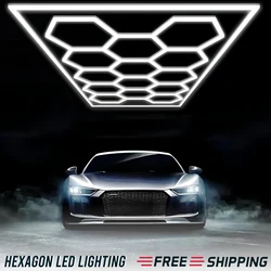 Hexagon LED Lighting for Garage Workshop Honeycomb Hex Lights 15.8*7.9ft Lighting Car Detail for Car Wash Beauty Station Office