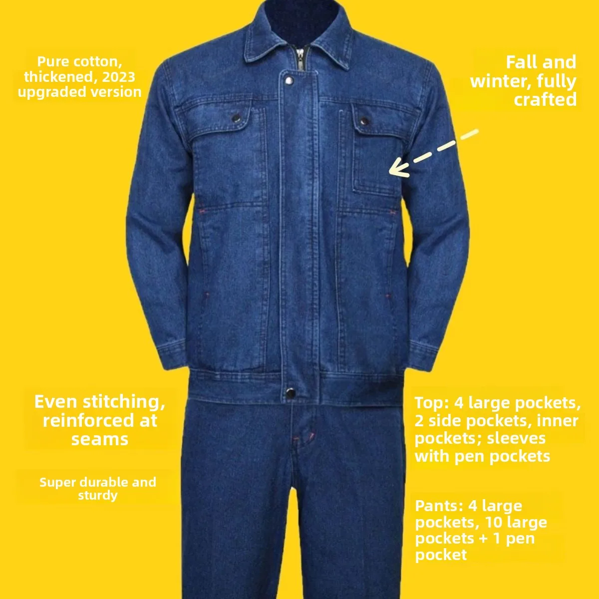 Set da Lavoro in Puro Cotone Rinforzato per Uomo, Anti-Calore e Ignifugo, Resistente all'Usura, per Saldatura e Protezione sul Lavoro