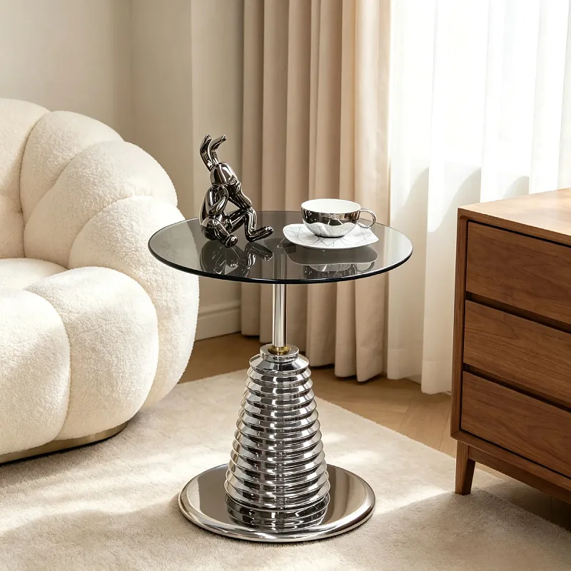 Light luxury tempered glass edge few chrome-plated crystal thread base small coffee table living room sofa corner few