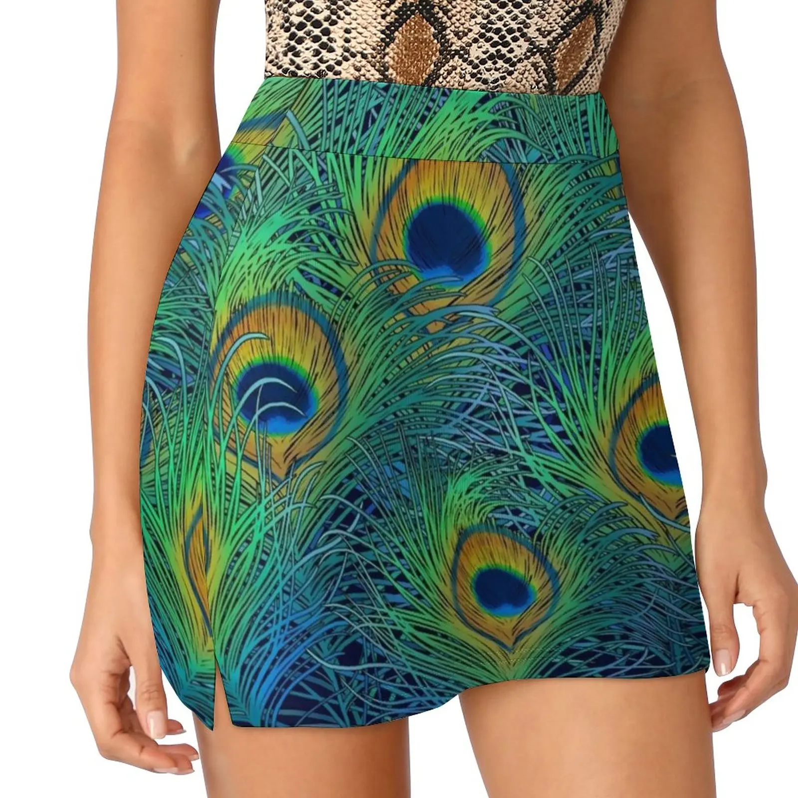 

Peacock Pattern For Women Women's skirt Mini Skirts A Line Skirt With Hide Pocket Peacock Pattern Peacock Feathers Peacock