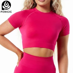 Amplify Crop Top Seamless Yoga Shirt Women Fitness Short Sleeve Workout Tops Gym Clothes Sportswear Cycling Running T-shirts