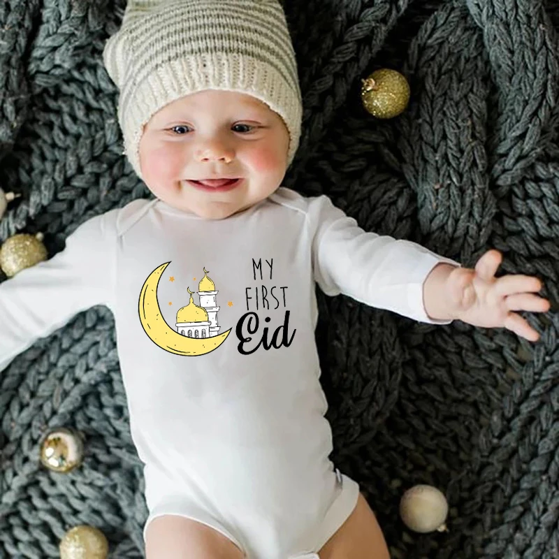 My First Ramadan Newborn Baby Bodysuit Infant Eid Long Sleeve Baby Jumpsuit Eid Boy Girl Ramadan Clothes Islamic Muslim Outfits