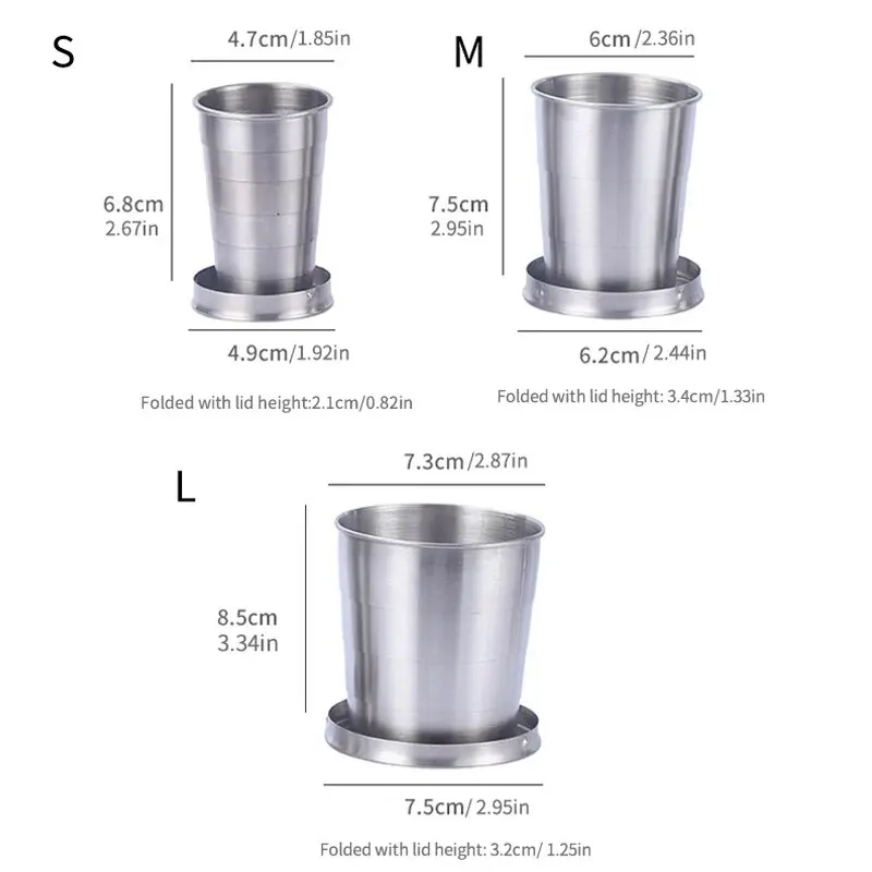 Outdoor Portable Outdoor Camping Portable Metal Stainless Steel Telescopic Cups Folding Cups Drinks Cups.