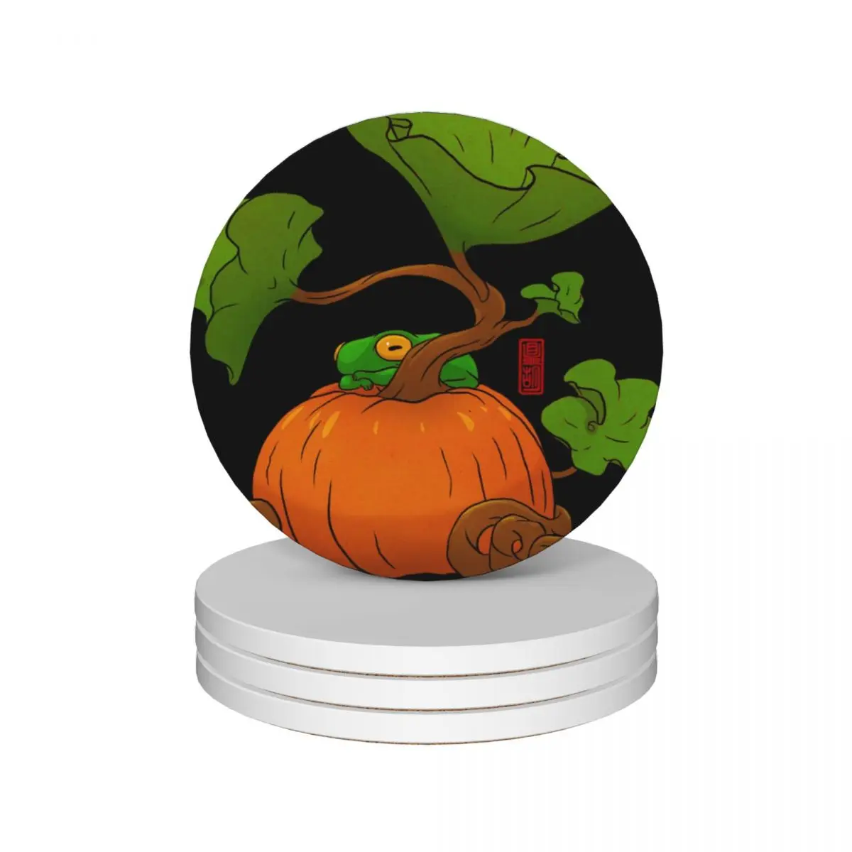 

fall autumn pumpkin vibes frog Ceramic Coasters (Set of 4) teapot mat cute cup Coasters