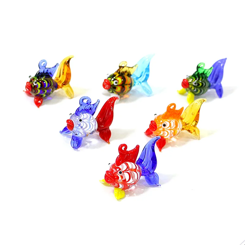 2PCS Custom Cute Goldfish Mini Figurines Glass Pendant Aquarium Decoration Supplies Colorful Tropical Fish Tiny Statue Ornaments