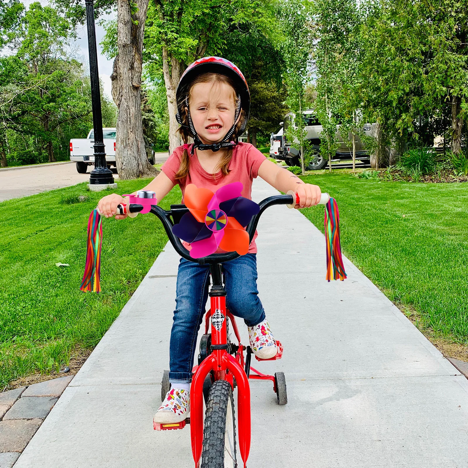 

1 set Bike Bell Ribbon Windmill Cycling Bell Handlebar Strap For Scooter Stroller Bicycle Decor Accessories