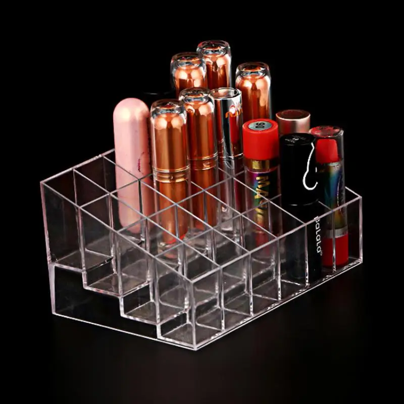 【24Grids Clear Acrylic Lipstick Box Makeup Organizer Storage Box Make Up Brush Display Holder Cosmetic Organizer Box】