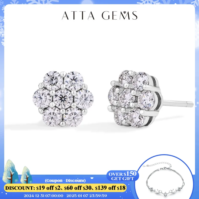 

ATTAGEMS Round Cut 2.5mm 3.0mm Moissanite Diamond Earring Flower shape D VVS1 Color 925 Silver Pure 10k 14k Au750 Gold for Women