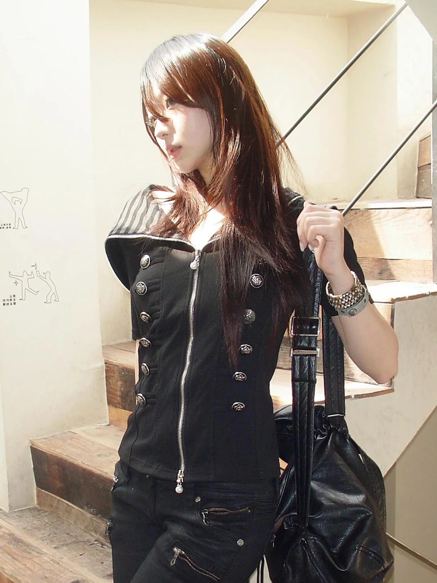 

Y2k Subculture Summer New Fashion Women's Slim T-Shirt Hooded Short-Sleeved Striped Mid-Sleeve Punk Style Visual Palace Top