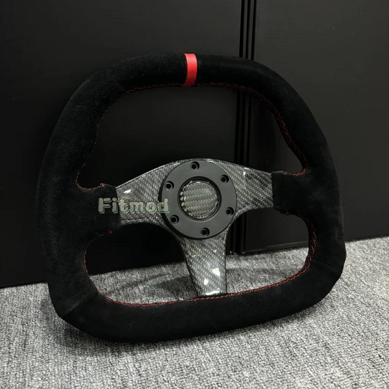 Universal Carbon Fiber Suede Steering Wheel 13 Inches 310mm Car Sports Steering Wheel D-Shape PCD 70MM