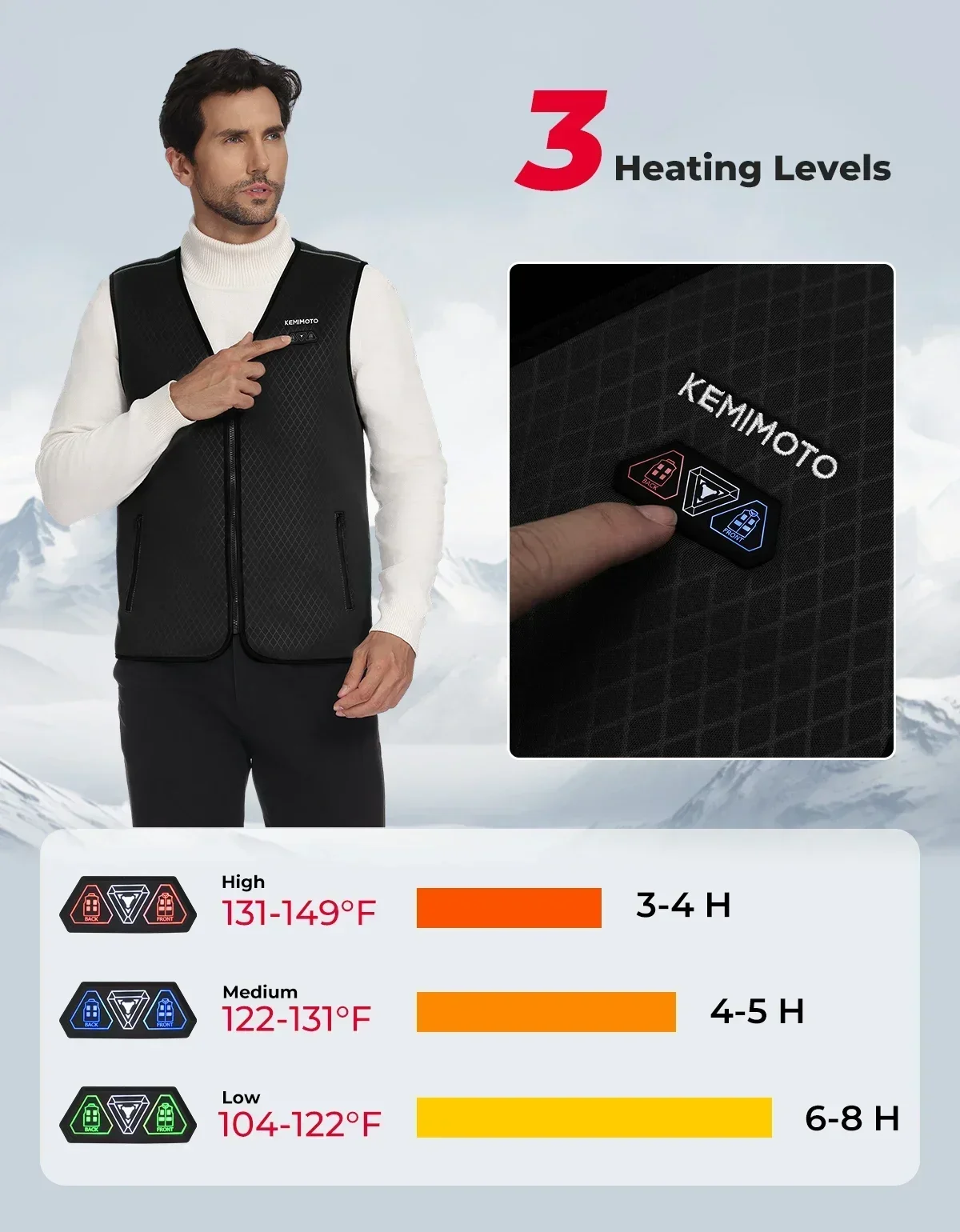 KEMIMOTO Gilet riscaldato elettrico Giacca riscaldante USB Uomo Donna Inverno Sport all'aria aperta Sci Escursionismo Temperatura regolabile Lavabile