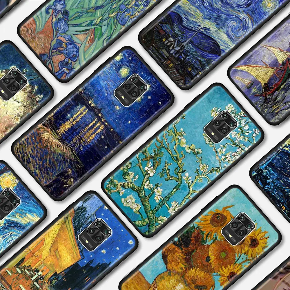 Van Gogh Painting Silicone Redmi 9 Case For Xiaomi Redmi 9 9A 9C 8 6 7 7A 8A 10 K40 K50 Pro Case Soft Cover Starry Sky Sunflower