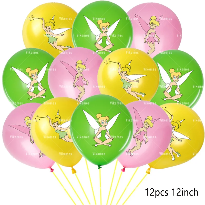 بالونات رقائق خرافية من تينكربيل للفتيات ، بالونات بيكسي خضراء ، زينات حفلات أعياد الميلاد ، جرس تينكر ، راية كرتون ، غطاء علوي للكعك ، مجموعة واحدة