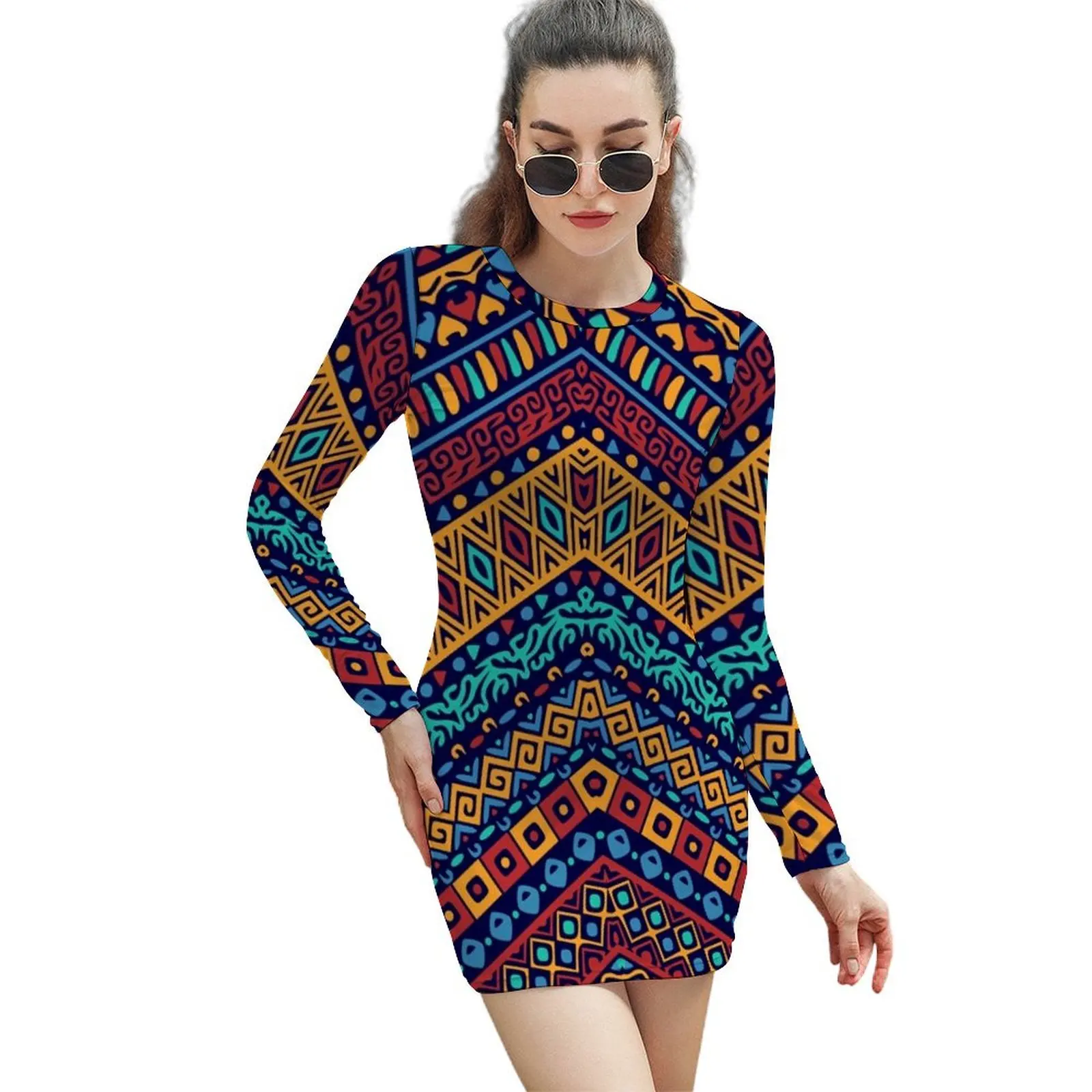 

Kente Cloth Long-Sleeved Sheath Dress summer clothes Dress vintage