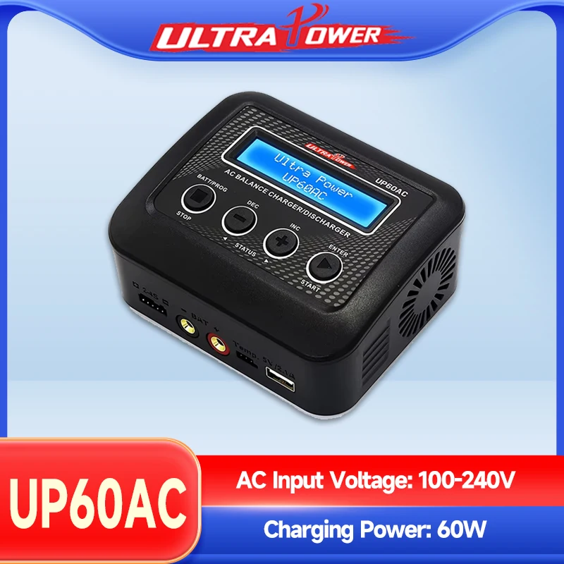 

Зарядное устройство UP60AC Ultra Power 60W для нескольких аккумуляторов LiPo/LiHV/LiFe/NiCd/NiMH/Pb с балансировочным портом USB 5V/2.1A, питание AC 100-240V 6A