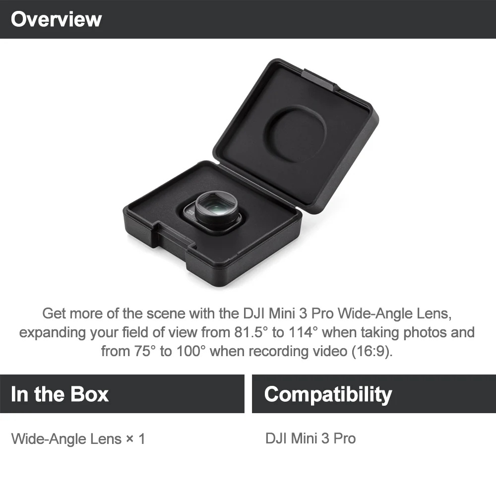 DJI-filtro de lente gran angular Mini 3 Pro, accesorios originales, desarrolla más la escena, expandiendo tu campo de visión de 81,5 ° a 114 °