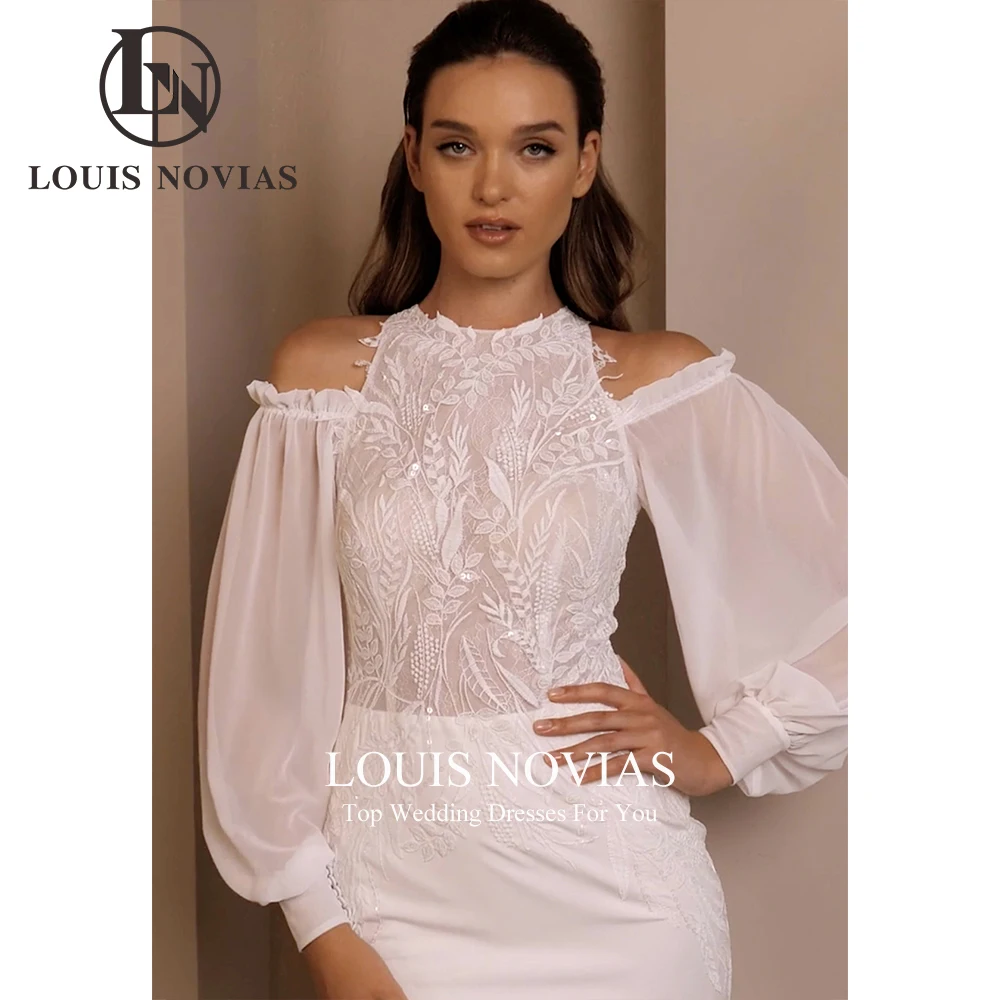 LOUIS NOVIAS Vestidos De Novia De sirena para mujer ilusión satén Puff manga vestido De Novia apliques vestido De Novia Vestidos De Novia