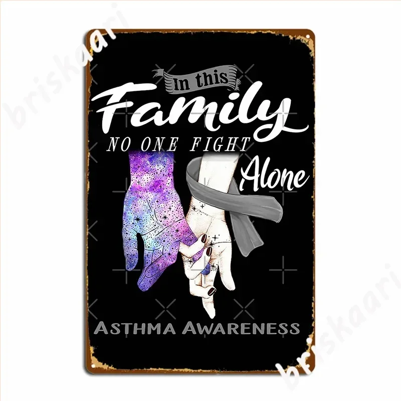 In This Family No One Fights Alone Asthma Awareness Metal Sign Cinema Wall Decor Cinema Living Room Retro Tin Sign Poster