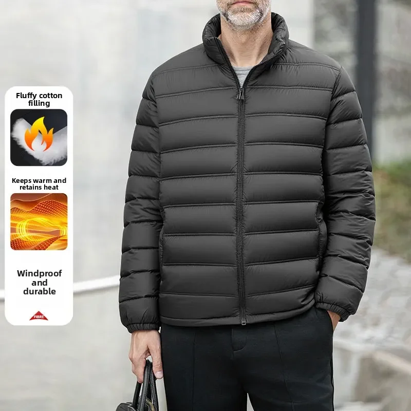 

New Men's Winter Padded Parka Jacket Lightweight Stand Collar Parkas Men Casual Anti-Wind Wear Resistant Business Gentleman Coat