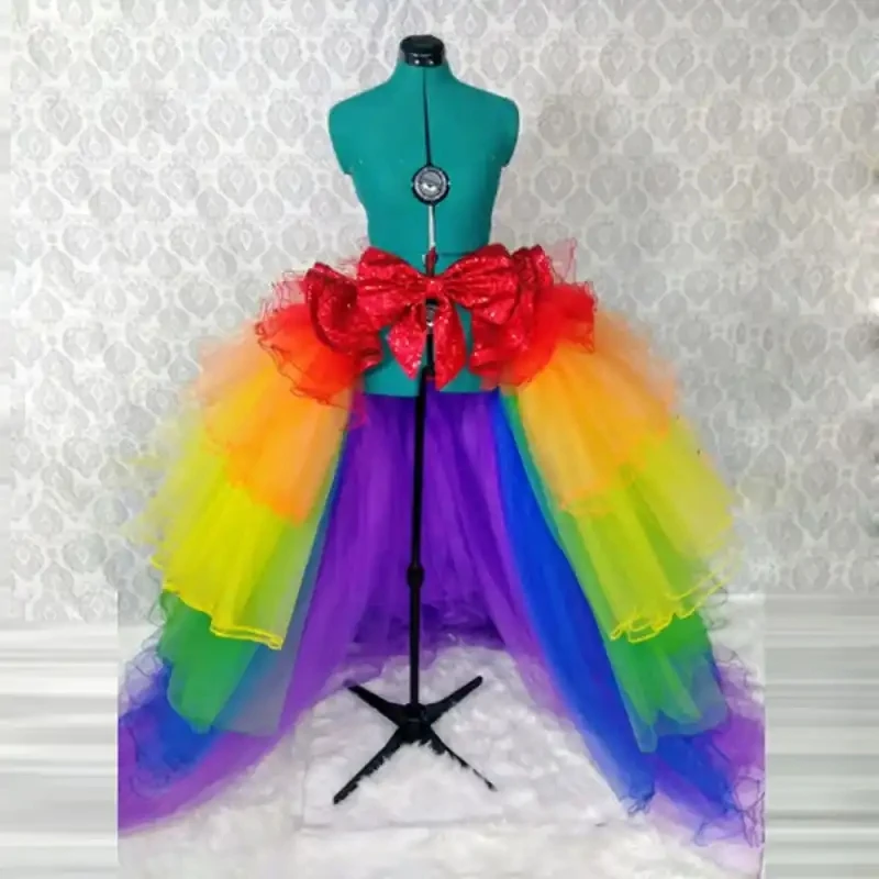 

Rainbow Color Tulle Skirt Multi Layers Floor Length Ruffle Woman Skirt Bow Sequin Layered Lush Long Skirts Puffy