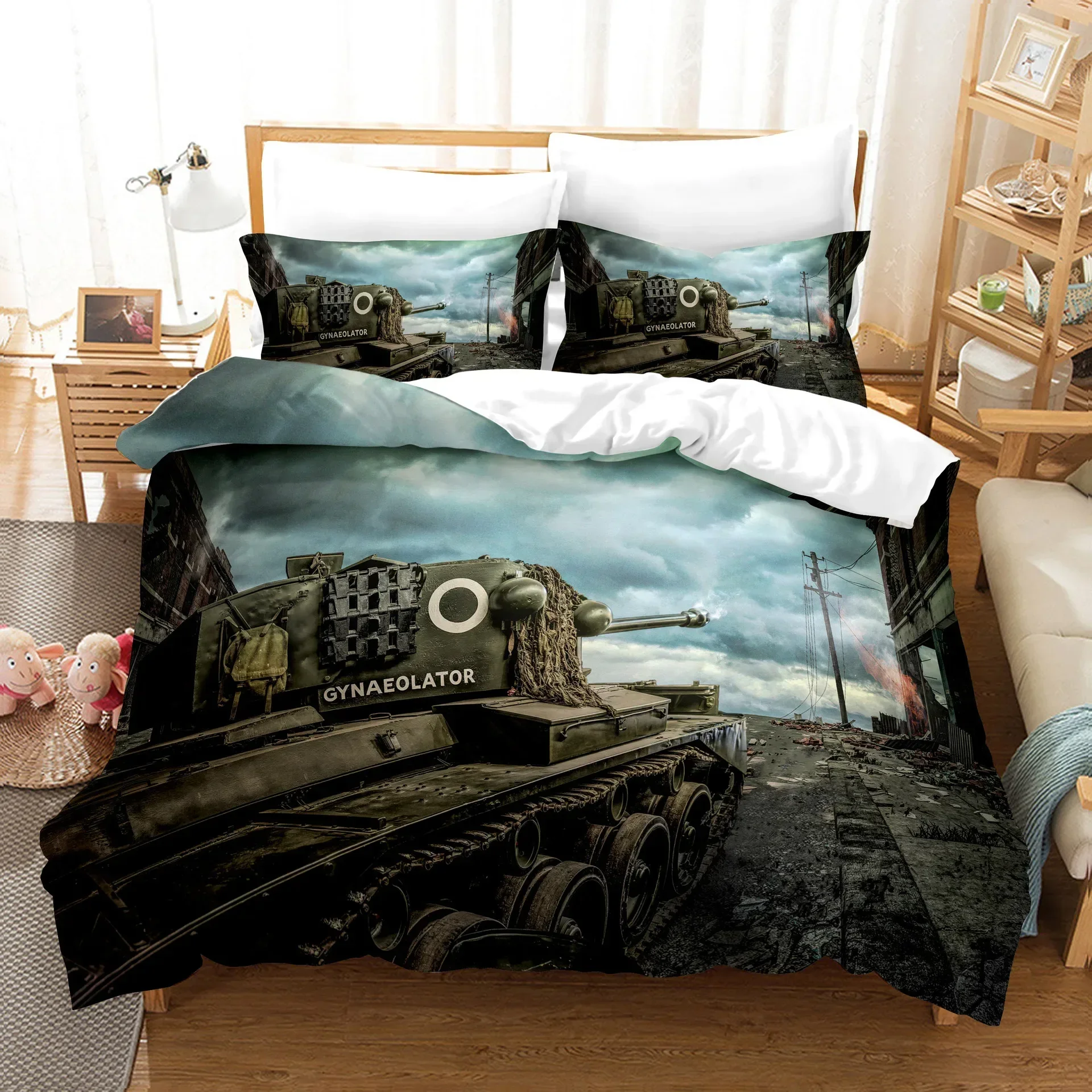 ثلاثية الأبعاد خزان الحرب مريح لحاف غطاء لحاف المخدة طقم سرير غرفة نوم الأطفال الديكور المنسوجات المنزلية