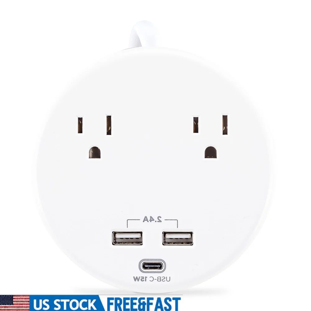 

500 Joule Surge Protector Power Strip with 2 AC Outlets 3 USB Ports 5ft Extension Cord Home Office Use