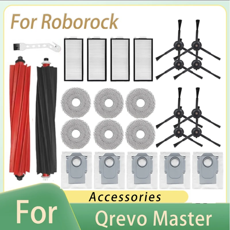 26PCS For Roborock Qrevo Master V20 P10S Pro Robot Vacuum Replacement Parts Main Side Brush Filter Mop Cloths Dust Bags