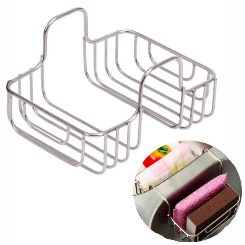 Rustproof Stainless Steel Double Sided Sponge Draining Rack Hanging Sink Basket for Kitchen Organization