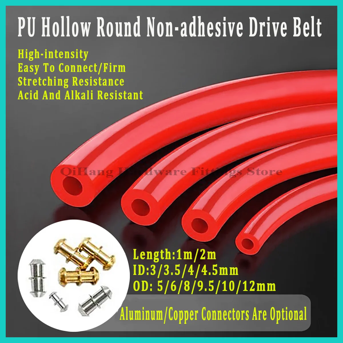 

1/2m PU Polyurethane Hollow Round Tape, Non-adhesive Drive Belt, Industrial Conveyor Belt with Metal Fastener