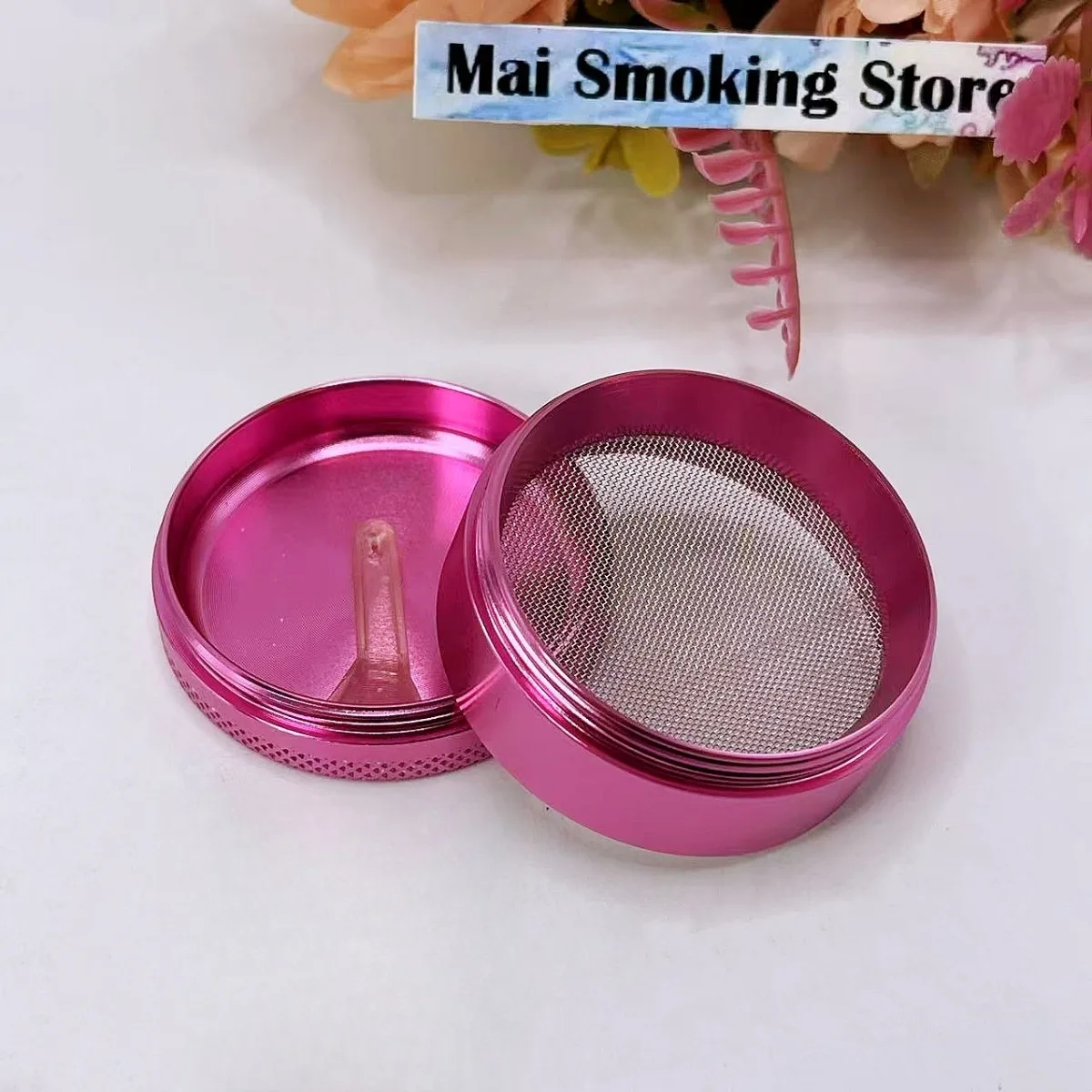 Moedor de Ervas Rosa de 2 Polegadas em Metal com 4 Camadas para Especiarias, Sal, Pimenta, Ferramenta para Fumar Cigarros