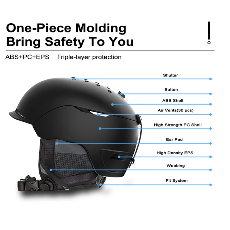 Casco de esquí de alta calidad para hombres y mujeres, moldeado de una pieza, cálido PC + EPS, deportes al aire libre, esquís, artículos de color