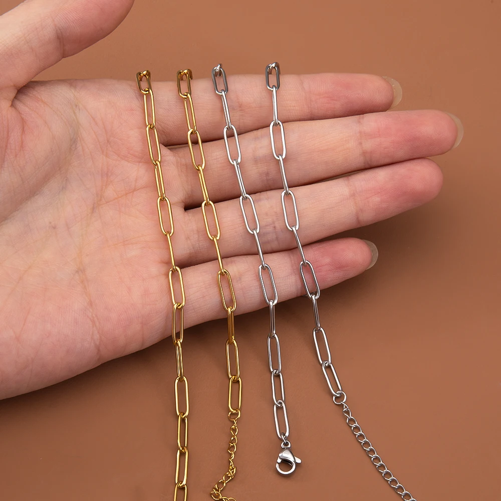 5 قطعة 4 مللي متر الفولاذ المقاوم للصدأ كابل قابل للتعديل سلسلة 45 + 5 سنتيمتر قلادة مع قلادة ربط خواتم تمديد سلسلة DIY بها بنفسك لوازم المجوهرات