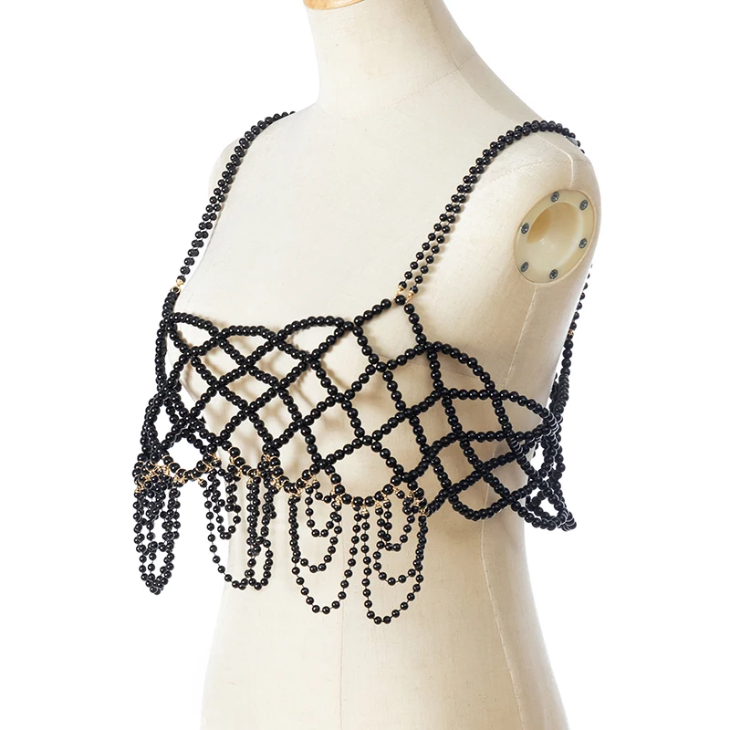 Hand-woven Pearl Vest ins Light Luxury outside with string pearl halter vest vest jewelry