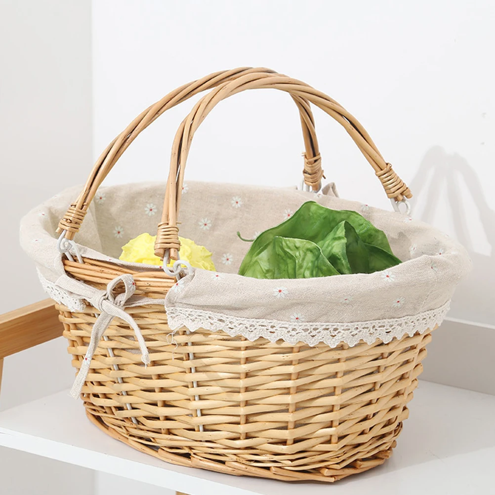 

1pc Picnic Basket Material Handheld Storage Cute Pink Small Handle Decorative Flower Girl Vegetable Bride