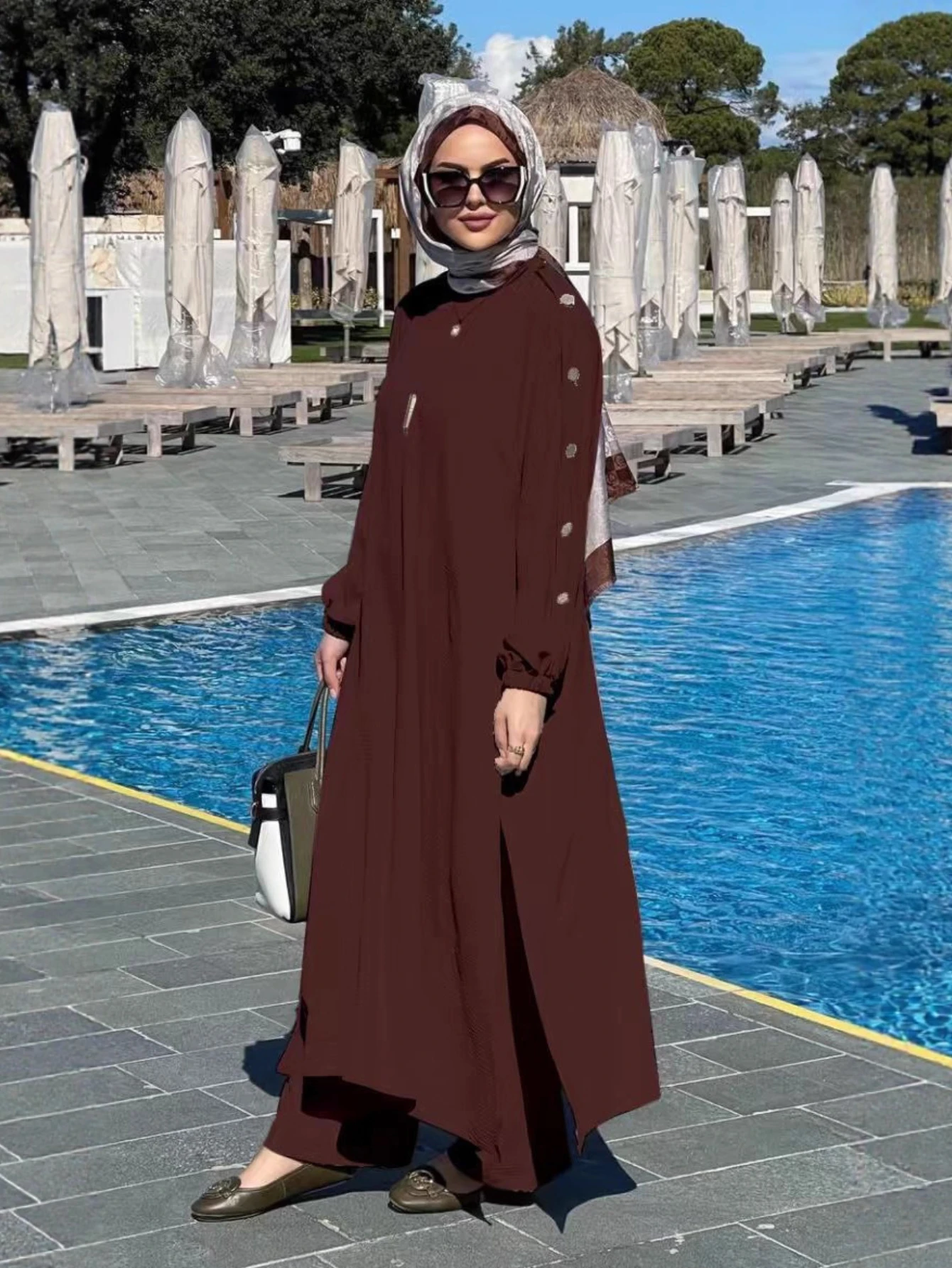 Robe musulmane pour femme, ensemble 2 pièces, chemisier, manches longues, chemise Abaya, pantalon large, olympiques arabes, robes de Dubaï, ensembles musulmans