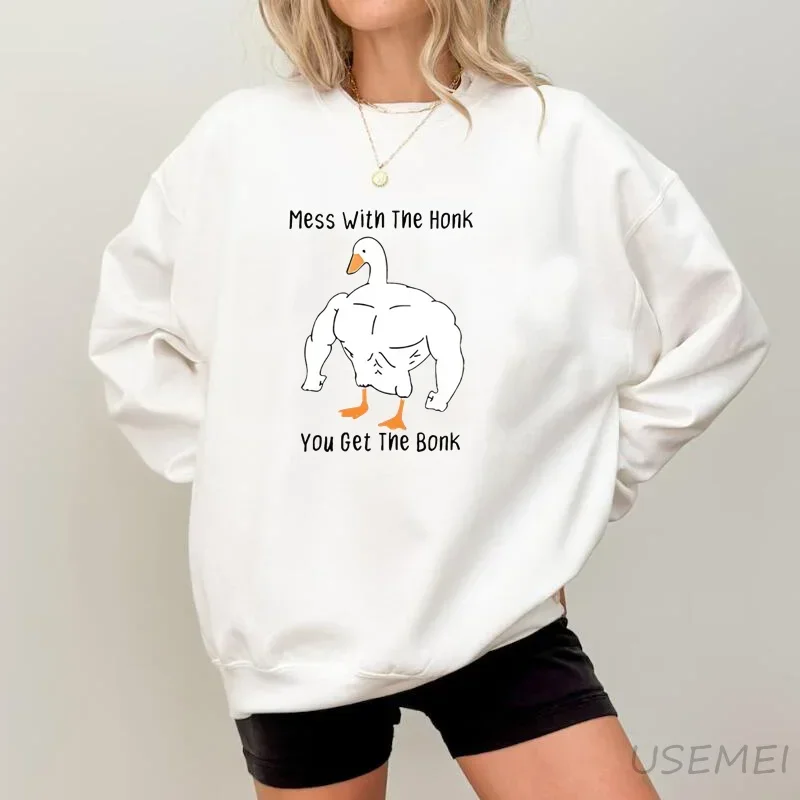 Mess with The Honk You Get The Bonk Sweatshirt Women Men Funny Duck Silly Goose Printed Sweatshirt Clothes Pullover Graphic Tops