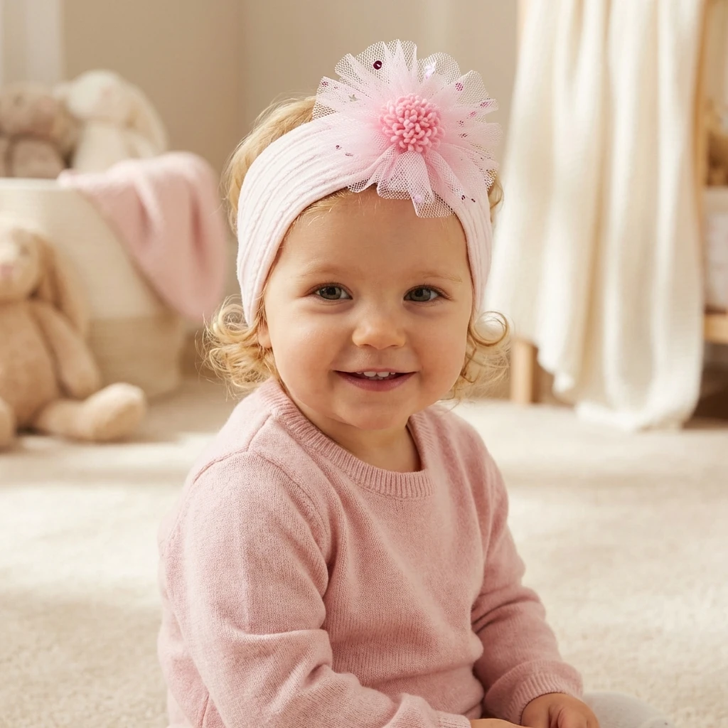 New Girls' Floral Jacquard Headband, Breathable and Stretchy Baby Soft Spot-Protecting Hair Accessory