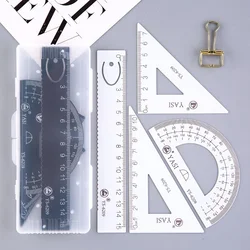 4Pcs Set Metal Ruler Set Ruler Triangle Student with Metal Protractor Iron Ruler Boxed Geometric Math Drawing Tools School