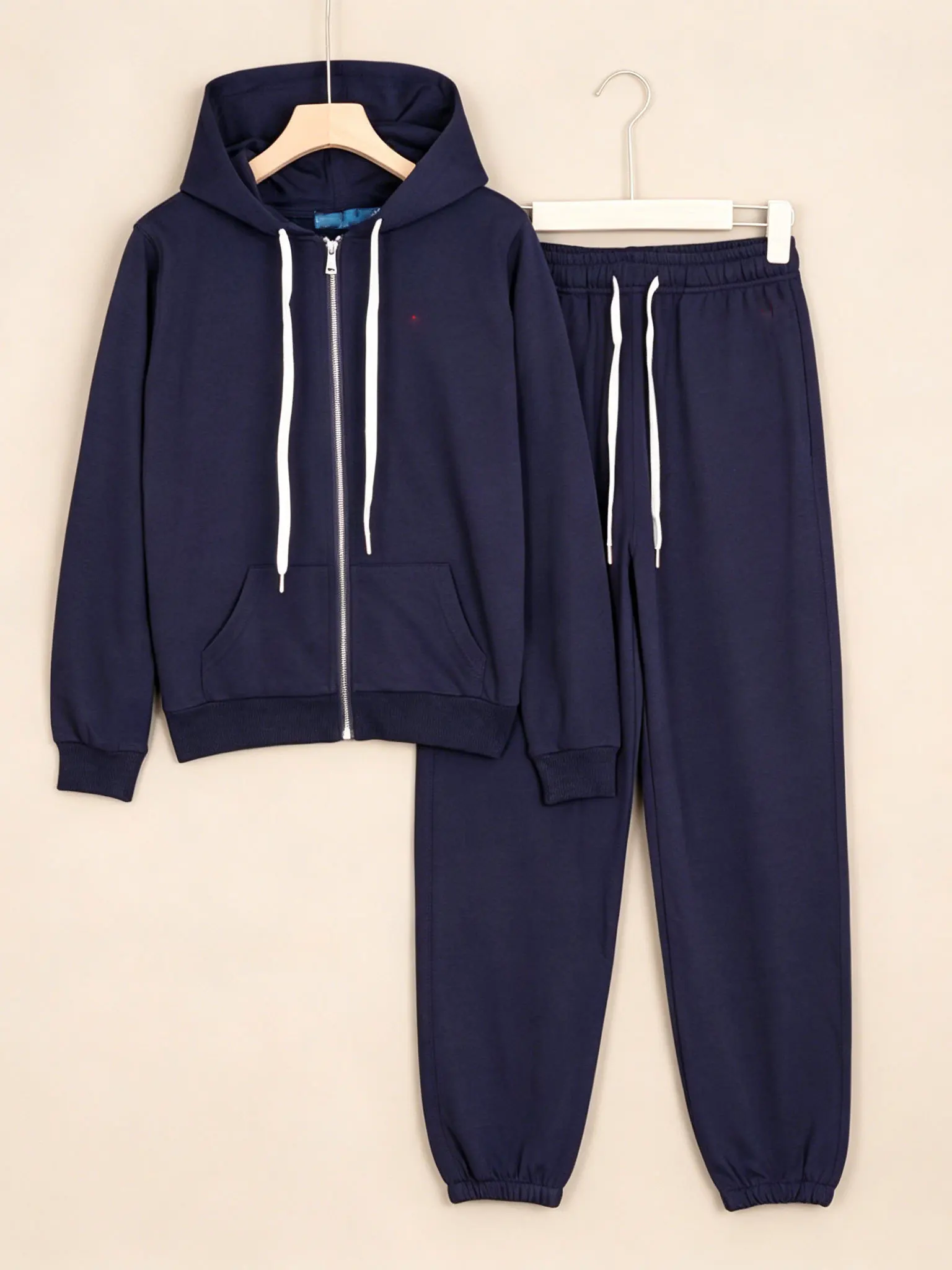 Women's Casual Sportswear Set Hoodie Drawstring Pants Two-Piece Autumn Collection Comfortable Elastic Mid-Weight Long Sleeve