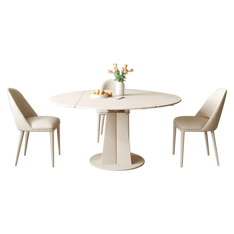 

Cream wind, rock slab round table, multi-functional, variable, square table, dual-purpose, rotating and retractable household